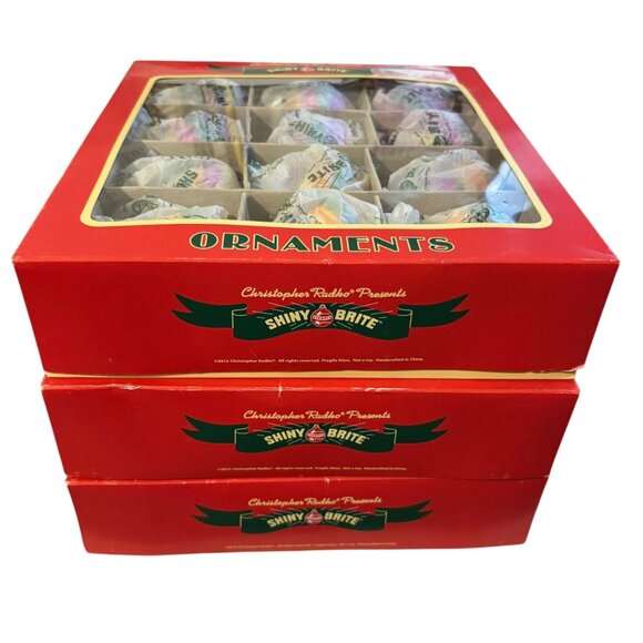 Christopher Radko Shiny Brite Retro Ribbed Glass Ornaments Box Set 36 Multicolor - Picture 6 of 13